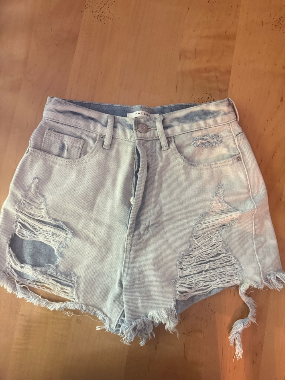 PacSun Pale Blue Distressed High-Rise Jean Shorts